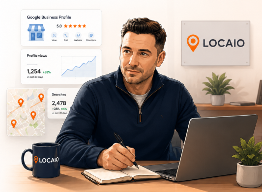LOCAIO local SEO specialist reviewing Google Business Profile views, searches and local map performance